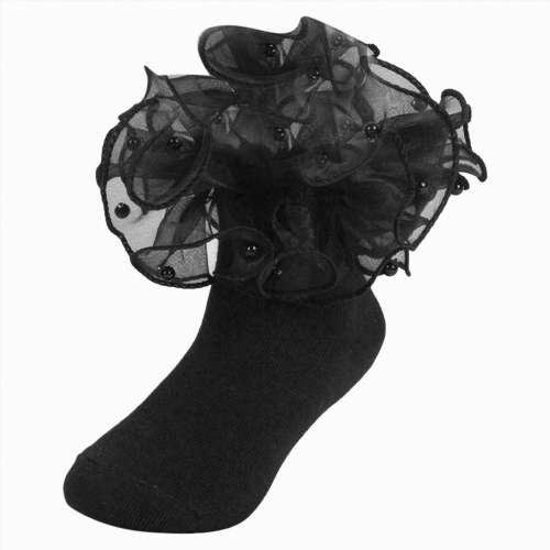 mgoYE Girls Ruffle Socks Baby Lace Socks Girls' Ruffle Socks for Newborn Infants Princess Lace Cotton(Black,6-12 Months)