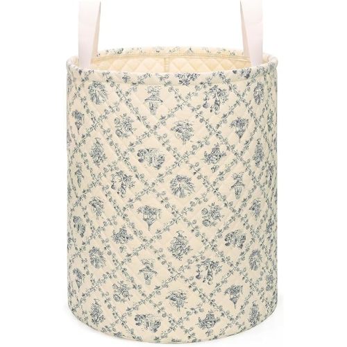 Quilted Laundry Basket Large Boho Fabric Blanket Basket with Handles