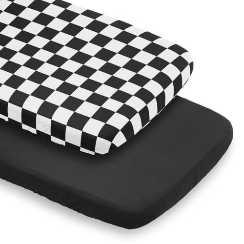Sweet Jojo Designs Boy, Girl, Unisex/Gender Neutral Baby Bassinet Fitted Sheets Set Gingham Checkered Plaid Black and White 2pc