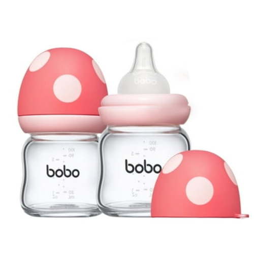 YOHKOH Natural Anti-Colic Glass Baby Bottles(3.4 oz)- Red,Level 1 Nipple,0m+,2-Pack