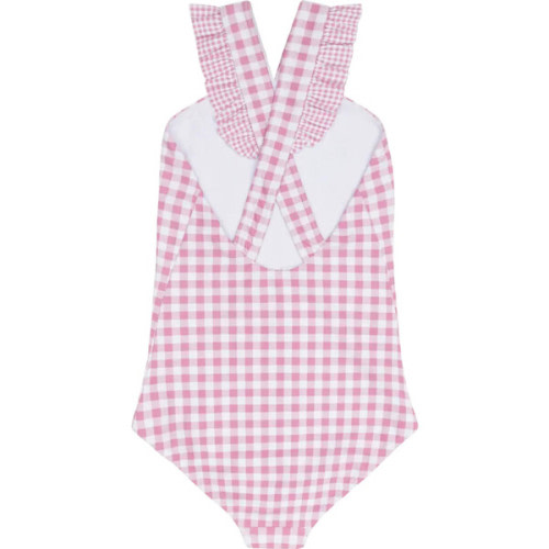 girls blush gingham v-neck crossover one piece - Minnow | Maisonette