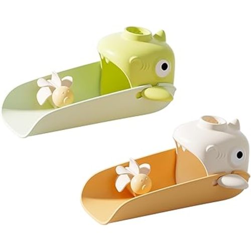 Faucet Extender for Toddlers, (Shark)3 Adjustable Lengths & Temperature Sensitive, Splash-Proof Kids Sink Extender for Bathroom & Kitchen Sink (Orange, Green)