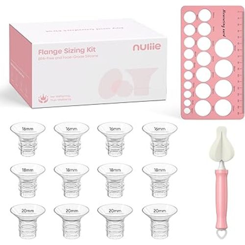 Nuliie 3-in-1 Flange Sizing Kit 16/18/20mm for 24mm Flange/Shield of Most Pumps, 12PCS Silicone Flange Inserts to Boost Pumping Efficiency & Comfort, BPA-Free Pump Essential for Moms