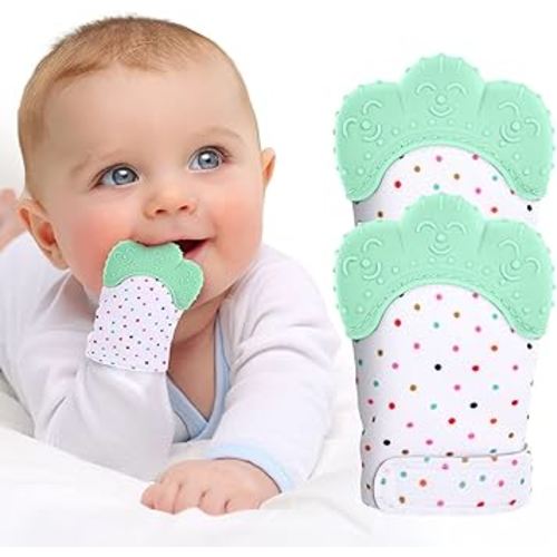 2Pack Silicone Teething Mitt, Soothing Infant Teething Mitten Pain Relief, Prevent Scratches Glove, Safe Silicone Teething Toys for 0-12 Months