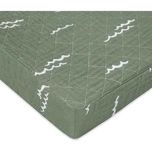 Babyletto 100% Quilted Organic Cotton Changing Pad Cover, GOTS-Certified, Fitted 360°, Ultra-Soft and Breathable Muslin - Ocean Waves