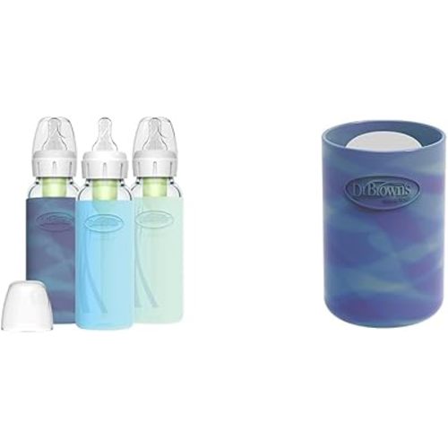 Dr. Brown's Anti-Colic Options+ Narrow Glass Baby Bottle, 8 oz/250 mL, with Silicone and Options+ Glass Baby Bottle Sleeves,100% Silicone,4 oz,Narrow