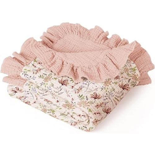 lulumoon Muslin Baby Blanket for Girls: 100% Cotton Ruffle Swaddle Blanket