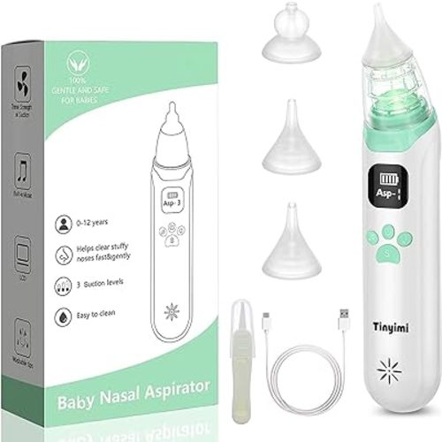Baby Nasal Aspirator - Safe, Quick, and Hygienic Nose Cleaner with Pause, Music, and Light Soothing Functions - 3 Silicone Tips, Adjustable Suction Level