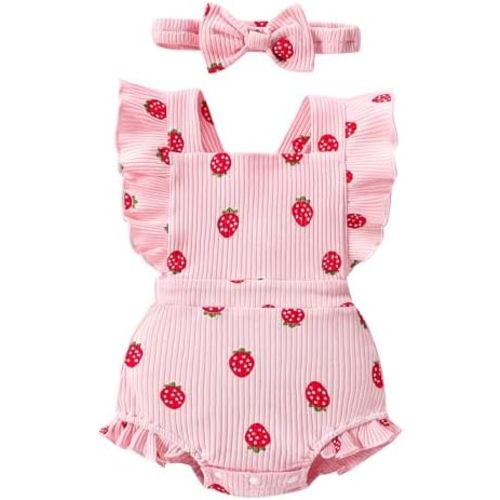 QITUDATEY Preemie Newborn Baby Girl Clothes Cute Infant Romper Ruffle Sleeve Jumpsuit Summer Outfits with Headband