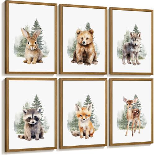 Framed woodland animal pictures (6)