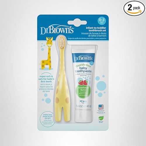 Dr. Brown's Infant-to-Toddler Toothbrush, Giraffe & Strawberry Toothpaste Set