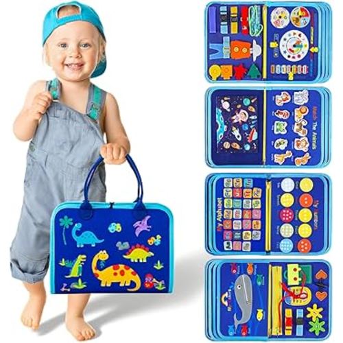 Toddler Montessori Busy Board Toys for Little Boy Gifts: Educational Preschool Learning Travel Toys, Busy Book Learning Sensory Toys for Toddler Boys, Boys Dinosaur Christmas Birthday Gifts