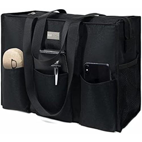 TOPDesign Utility Water Resistant Tote Bag with 13 Pockets, Top Zipper Closure & Thick Bottom Support, for Working Women