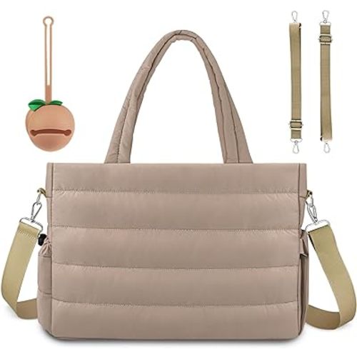 KUBYA Diaper Bag Tote, Puffer Diaper Tote Bags for Women Lightweight Travel Work Hospital Baby Bag Crossbody Mommy Bag