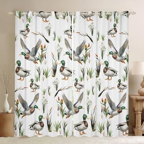 Erosebridal Mallard Blackout Curtains 2 Panels,42" W x 84" L Wild Animal Duck Curtains Hunting Wildlife Flying Window Curtains & Drapes Rustic Farmhouse Nature Window Treatments