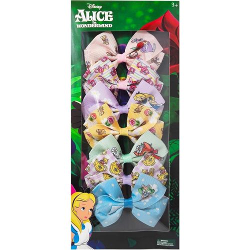 LUV HER Disney Alice in Wonderland Alligator Hair Clips for Kids – 7-Pack Non-Slip 4-Inch Hair Bows – Girls Hair Accessories with Whimsical Character Prints – Ages 3+ – Non-Toxic Material