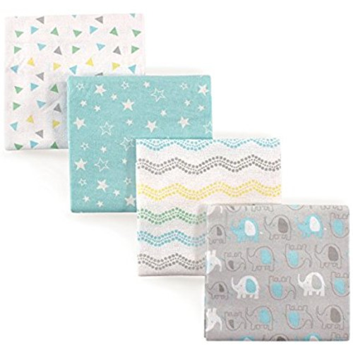 Luvable Friends 4 Piece Flannel Receiving Blanket, Gray Elephant, One Size