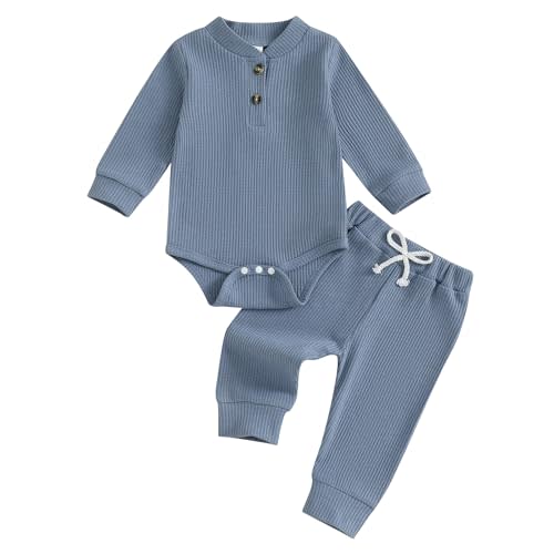 CIYCUIT Newborn Baby Boy Clothes Ribbed Knit Long Sleeve Bodysuit Pants 2-Piece Fall Winter Outfits