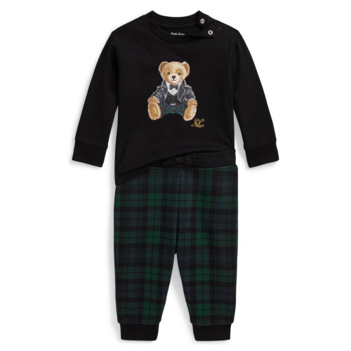 Kids' Polo Bear Tee & Plaid Fleece Pant Set