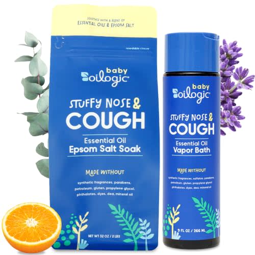 Oilogic Stuffy Nose & Cough, Essential Oil Vapor Bath & Epsom Salt Soak | Gentle Bath Baby Essentials with 100% Pure Essential Oils Soothe Cough & Stuffy Nose - Pediatrician-Tested Baby Care Products