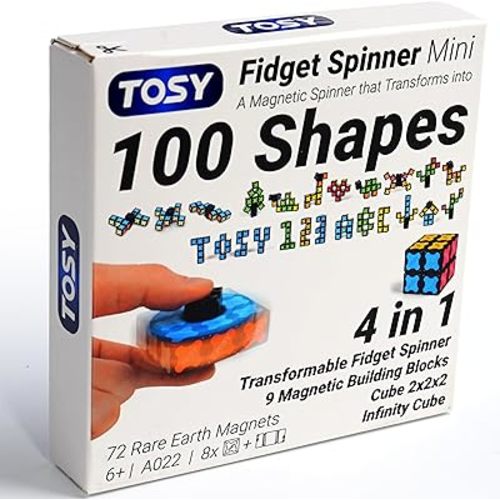 TOSY Magnet Fidget Spinner Mini - 8 Blocks, 3 in 1 Toy: Transformable Fidget Spinner, Infinity Cube, 2x2 Puzzle Cube, Christmas Stocking Stuffers Gift for Kids/Adults, STEM Sensory Stress Relief Toy