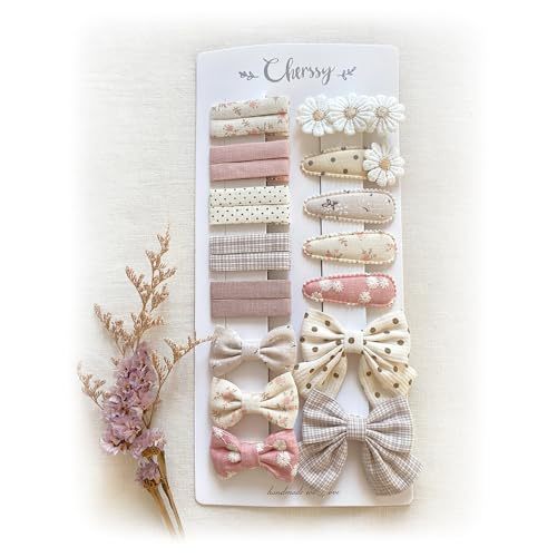 Cherssy Floral Hair Bow Clips for Little Girls, 20 Pack Flower Fully Lined Alligator Clips and Snap Hairpins Set, Handmade Hair Accessories for Baby Toddler Kid School Age Girls Gifts
