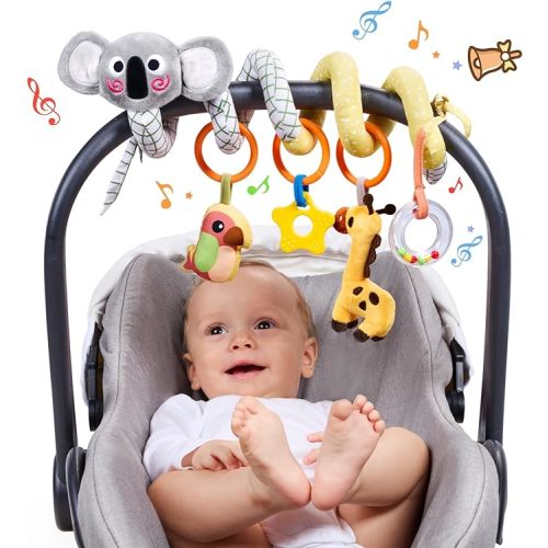 TUMAMA Spiral Car Seat Toys Baby Toys for 0 3 6 9 12 Months, Infant Stroller Toy Newborn Hanging Toys with Rattle, Teether