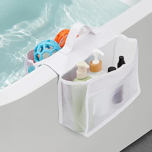 Saddle Shape Bath Organizer, 2 Compartments Wide Opening Bathtub Holder for Tub, Bath Storage Organizer for Tub, Easy Access, Mesh Shower Holder