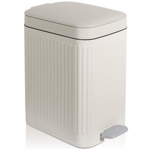 rejomiik Small Bathroom Trash Can with Lid Slim Soft Close Garbage Can Step Wastebasket Container Trash Bin for Office Bedroom Kitchen Living Room (2.6 Gallon Cream)