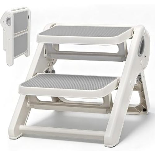 Foldable Toddler Step Stool for Bathroom Sink, Toilet, Bedroom, Kitchen – Non-Slip, Space-Saving, BPA-Free, Supports 110 lbs, Kids Step Stool (Grey)