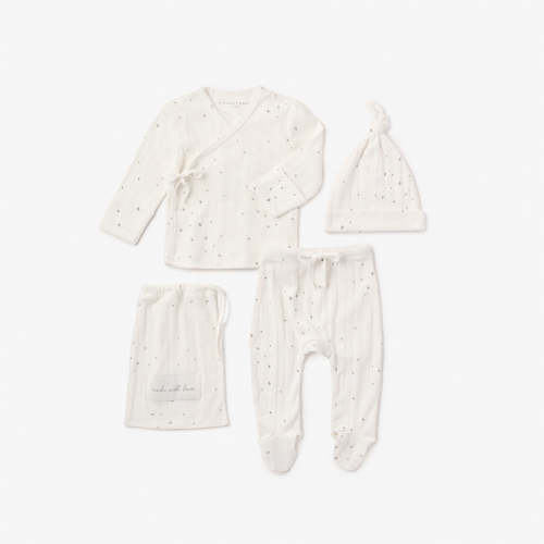 White Celestial Printed Organic Cotton Ribbed Baby Layette Set WHITE / NB