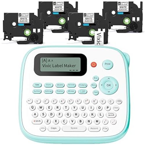 Label Maker, D210S Label Maker Machine with 4 Laminated Tapes, 12mm Labeler Labelmaker with QWERTY Keyboard, Print Different Fonts Frame Barcode for Home Office School, Green