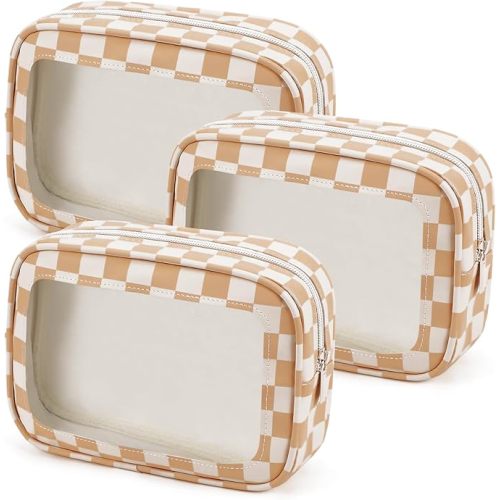 3PCS Clear Toiletry Bag, TSA Approved Travel Makeup Pouch with Zipper for Cosmetics and Toiletries, Diaper Bag Organizer Pouch Set, Women's Purse Organizer and Clear Car Bag