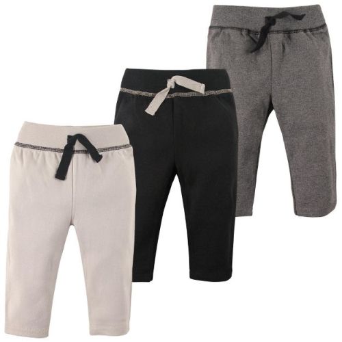 Hudson Baby Basics Infant Baby Everyday Cotton Pants 3-Pack, Shadow Tones, 3-6 Months