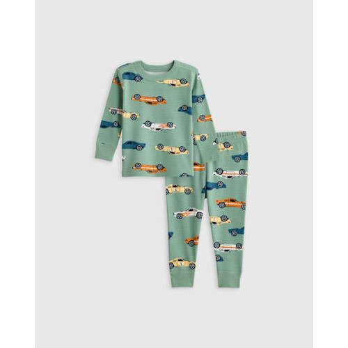 100% Organic Cotton Long Sleeve and Pant Pajama Set in Racecars