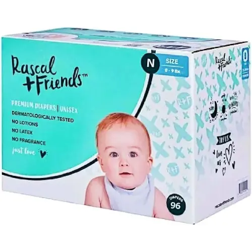 Rascal + Friends New~Born Premium Diapers, 96 Count, 1 Pack (Packaging May Vary)
