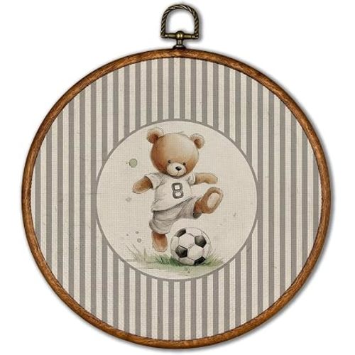 KSDUT Vintage Bear Soccer Sports Round Wall Art Decor 10"x10"