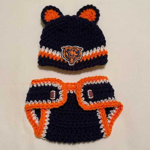 Chicago Bears Crochet Hat Diaper Cover Set, Newborn to 12 mo. photo props, NFL Bears, shower gift, NFL Football, Made to Order