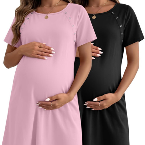 Huukeay 2 Pack Labor and Delivery Hospital Gown Women Nursing Birthing Maternity Dress 3 In1 Breastfeeding Buttons Pjs Robe