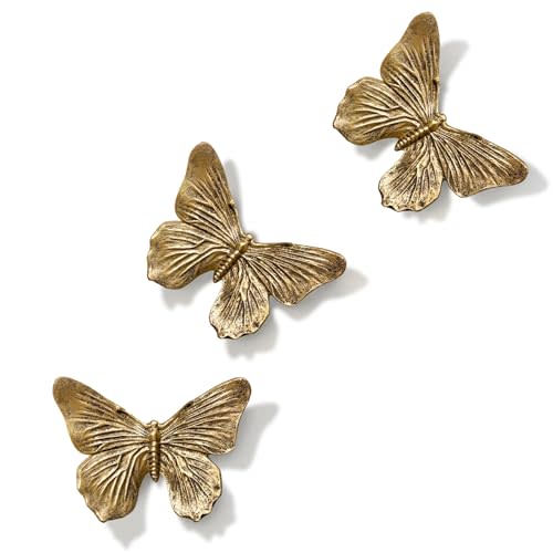 GUSFREUD 3D Butterfly Wall Decor Set – Resin Wall Decor for Living Room, Bedroom, Bathroom, Dining Room, Outdoor and Gallery Walls - Antique Copper - Set of 3