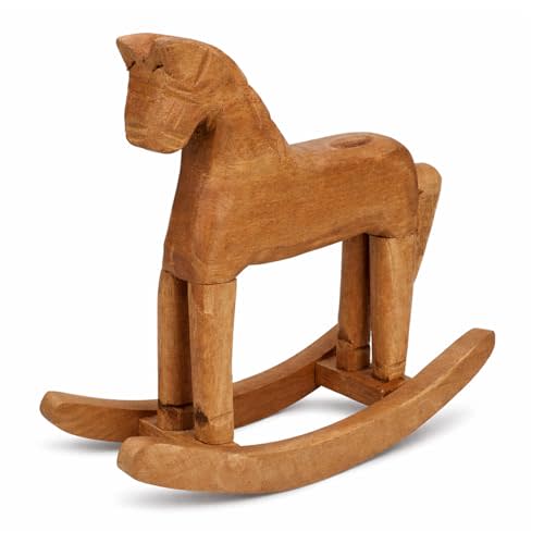 Wooden Rocking Horse Decor, Handcrafted Pine Wood Carving Horse Craft Art Tabletop Ornament Vintage Rocking for Home Office Desk Shelf Christmas Decoration