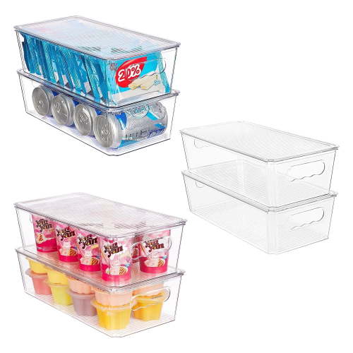 "Vtopmart Clear Plastic Organizer Bins with Lids, 6pcs Stackable Storage Containers, 12""x6""x3.4"