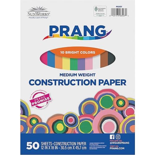 Prang (Formerly SunWorks) Construction Paper, 10 Assorted Colors, 12" x 18", 50 Sheets