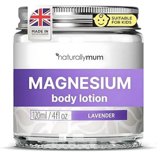 NaturallyMum - Magnesium Body Lotion [NATURAL & VEGAN] - Topical Magnesium Chloride Cream Lotion Support for Sleep, Bone, Heart & Muscle Health - Lavender - Made in UK & Safe for Kids
