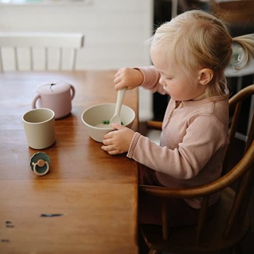 mushie Flatware Fork and Spoon Set For Kids | Made in Denmark (Ivory)