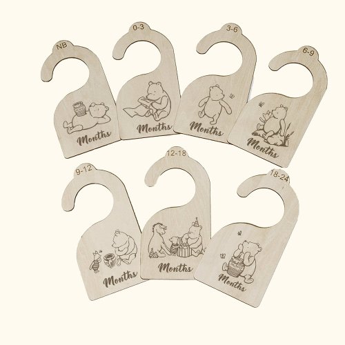 Personalized Classic Winnie the Pooh Wood Nursery Closet Divider Hangers Set of 7 - CALLIE