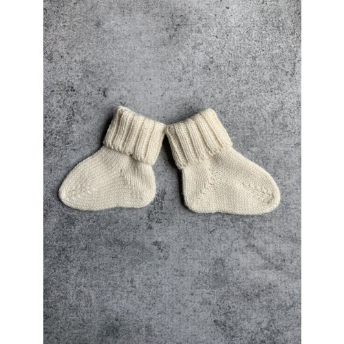 Handmade Merino Wool Baby Booties: Cream Knit Newborn Socks