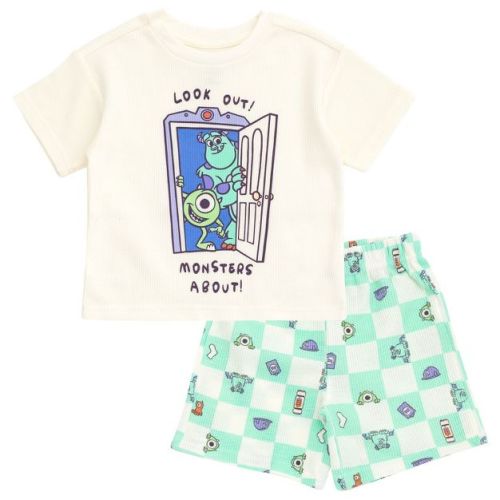 Disney Pixar Monsters Inc. Infant Baby Boys Waffle Knit T-Shirt and Shorts Outfit Set Tusk Pale Aqua 12 Months