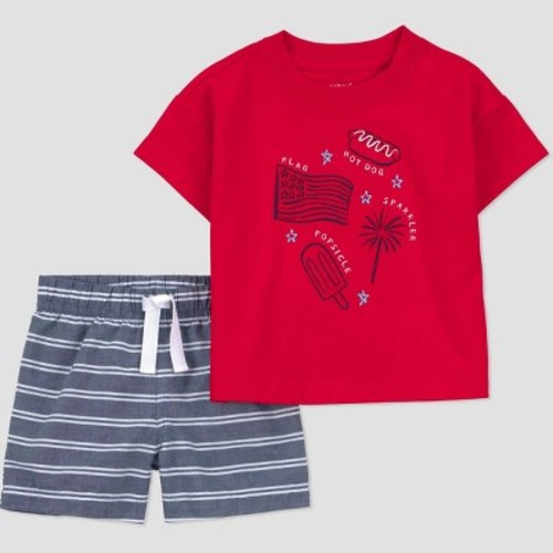 Carter's Just One You® Baby Boys' Americana 2pc Short Sleeve T-Shirt and Shorts Set - Blue/Red 3M