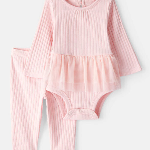 Pink Baby Girl 2-Piece Ribbed Tutu Bodysuit Pant Set | Carter’s Oshkosh Canada